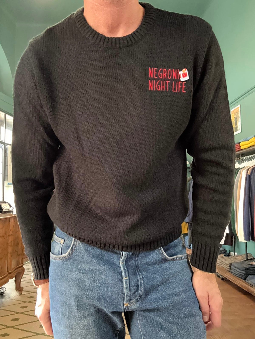 Maglione girocollo "negroni night life" nero