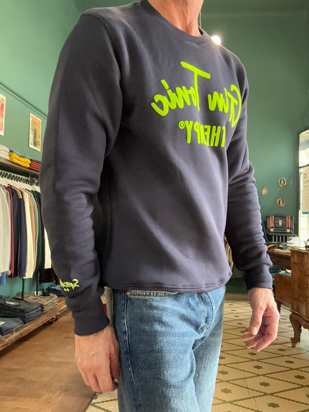 Felpa "Gin Tonic Therapy" Girocollo Blu