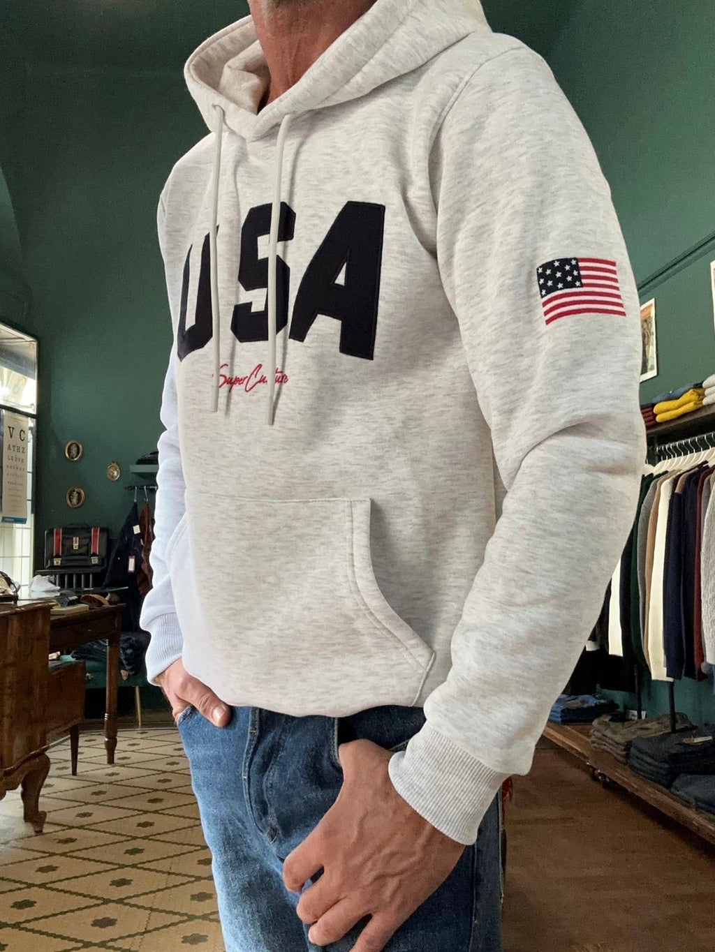 Felpa girocollo “USA” grigia