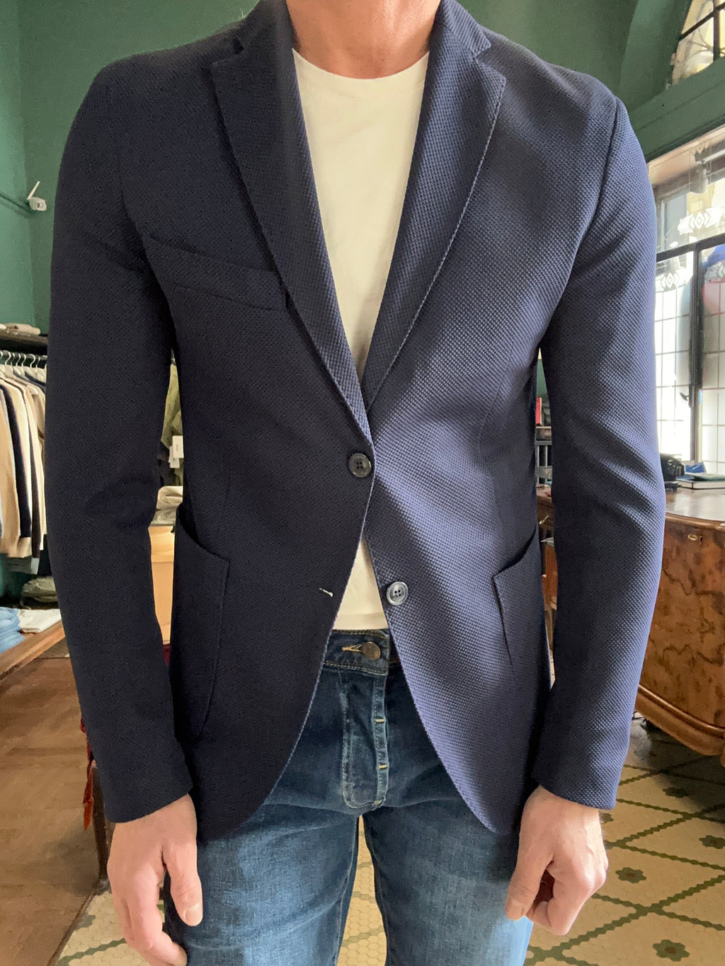 Giacca nido d’ape blu