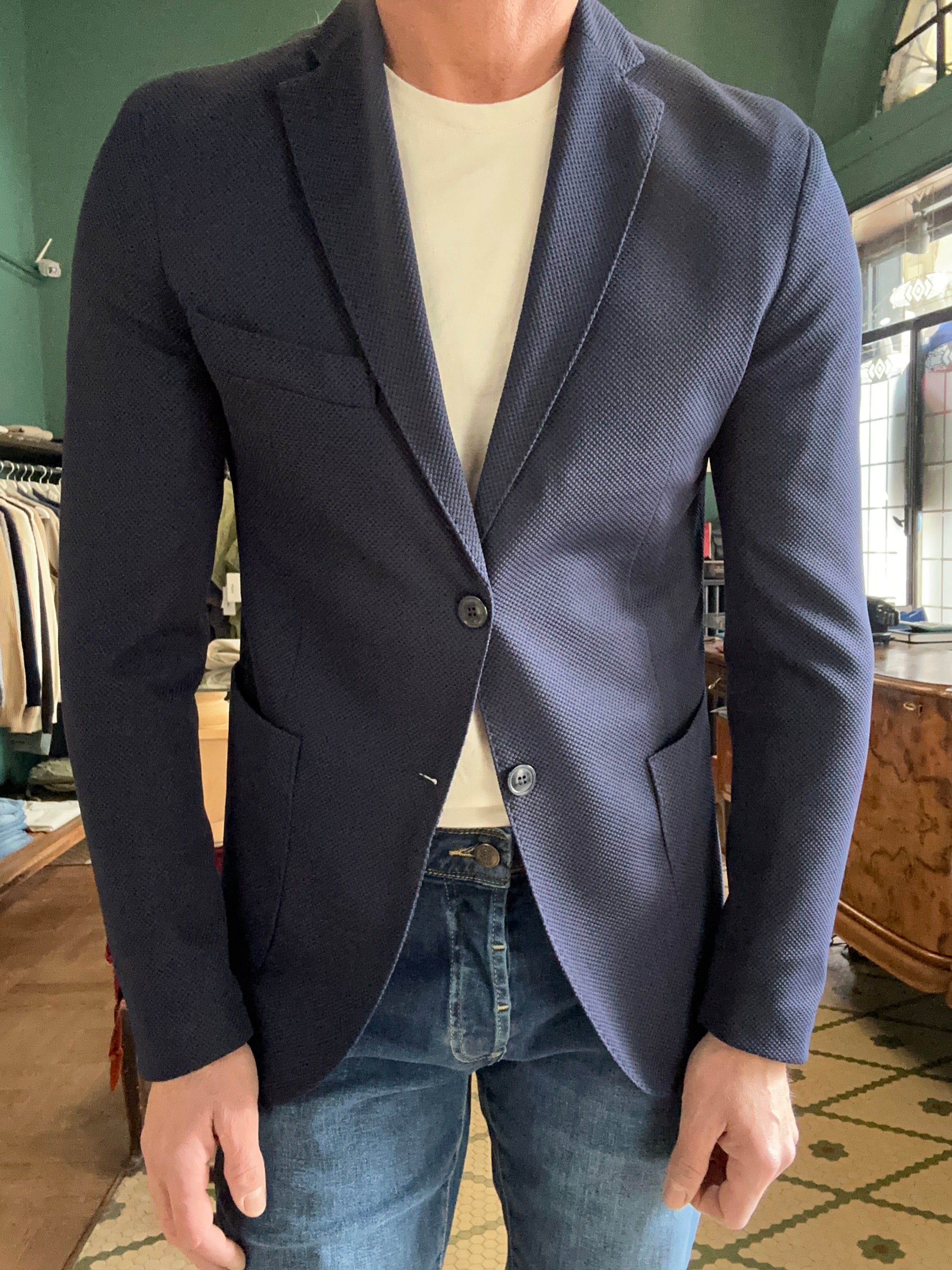 Giacca nido d’ape blu