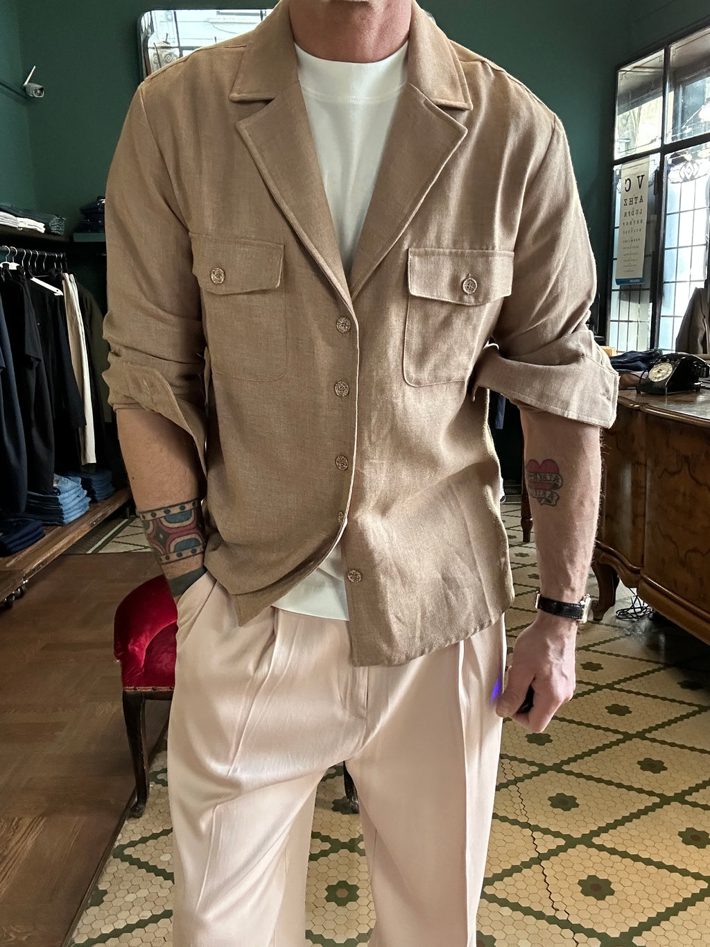 Melange camp collar shirt