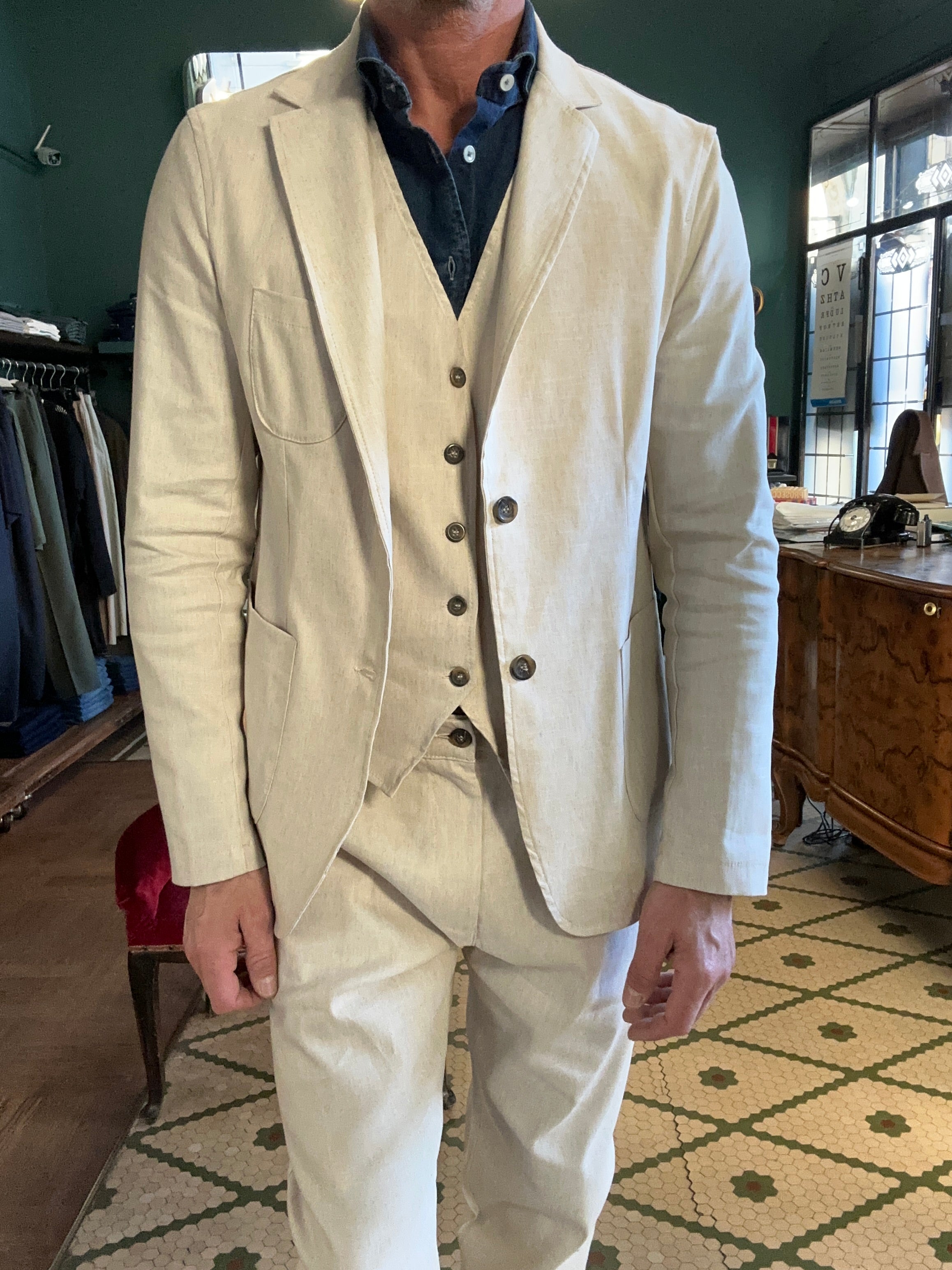 Giacca misto lino tessuto fiammato