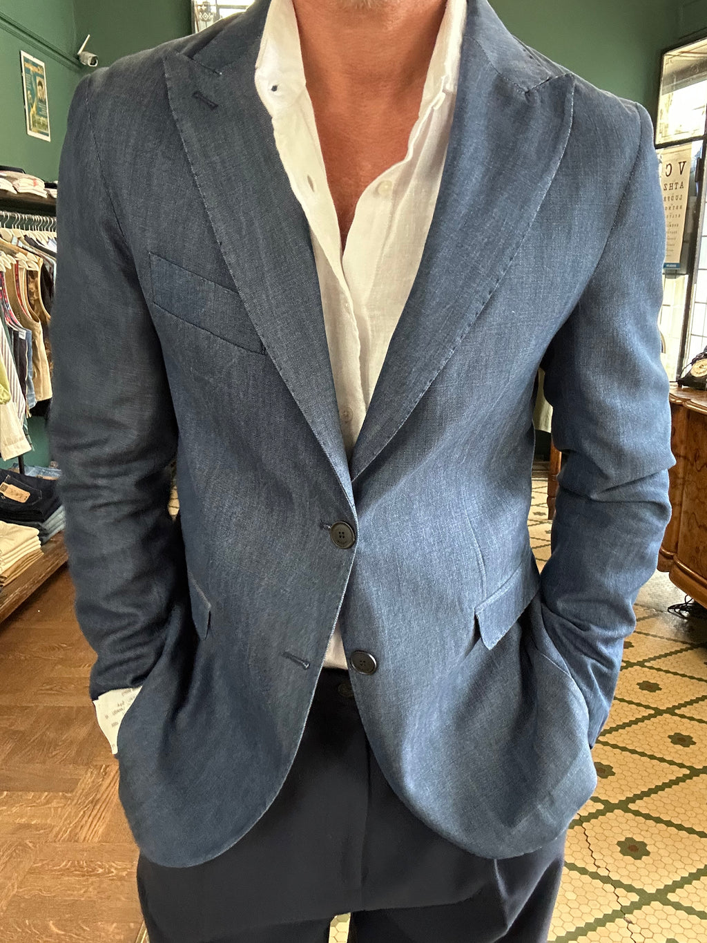 Giacca monopetto chambray Made in Italy