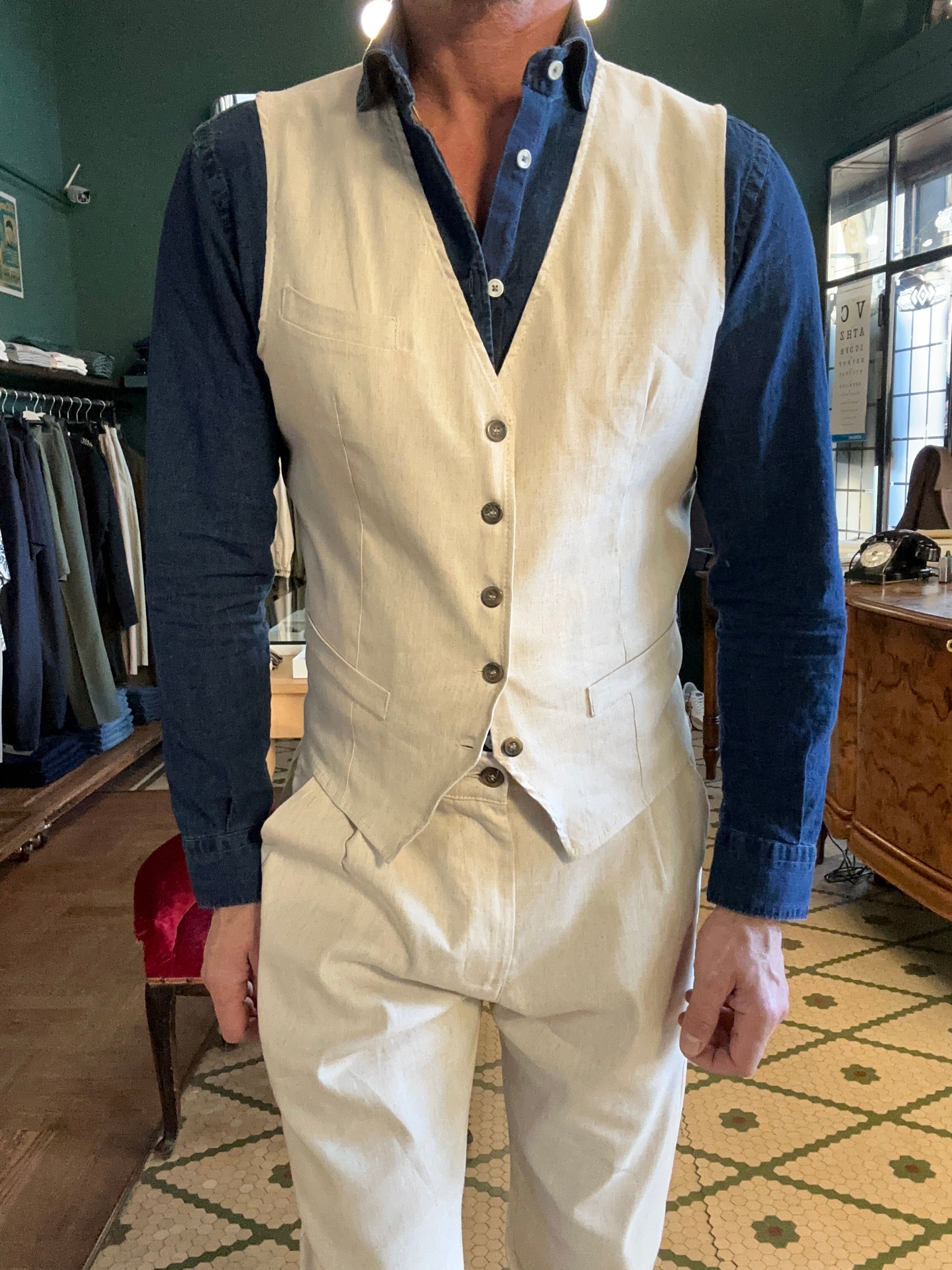 Gilet misto lino tessuto fiammato