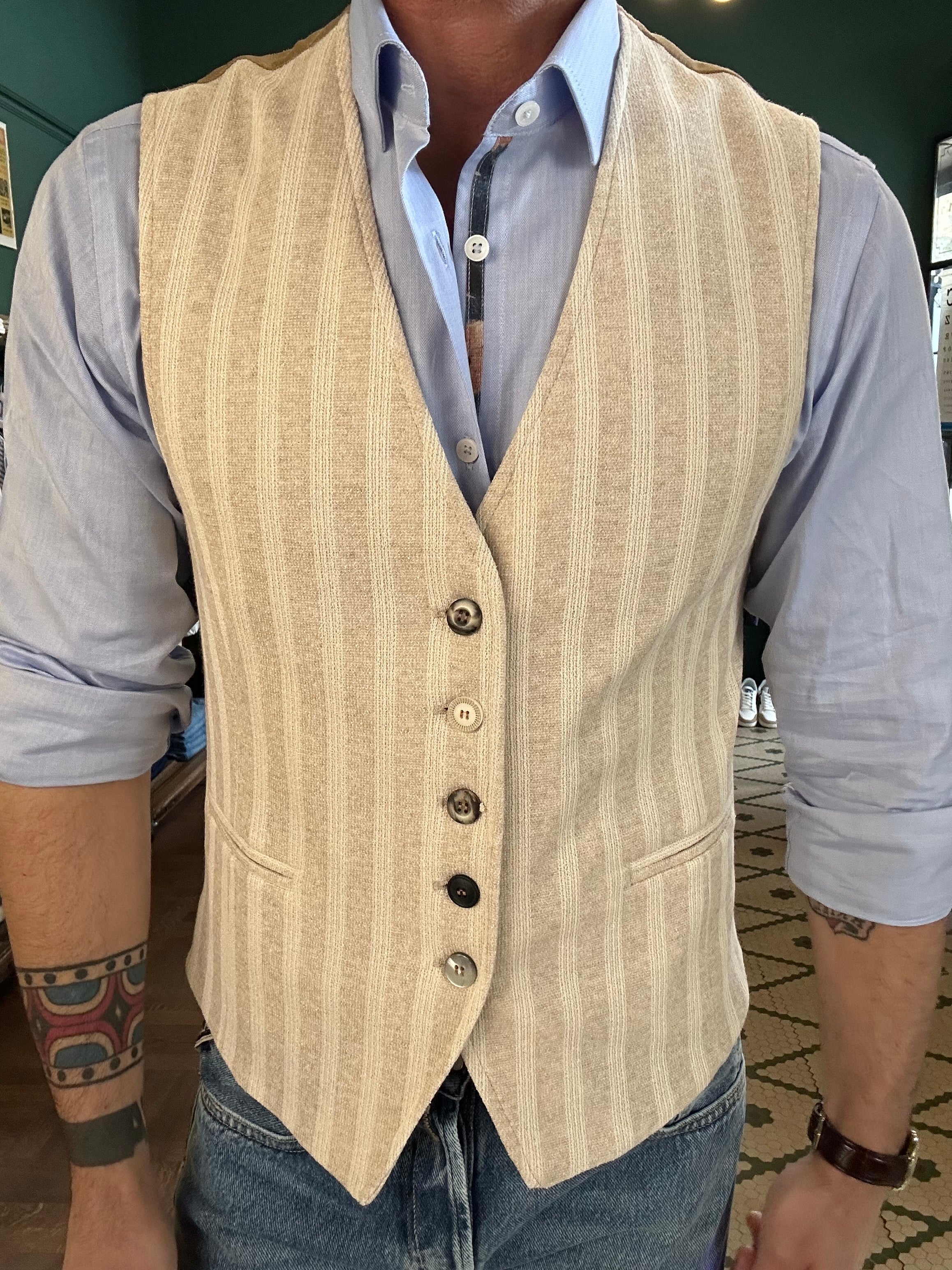 Gilet koon a righe beige frisé