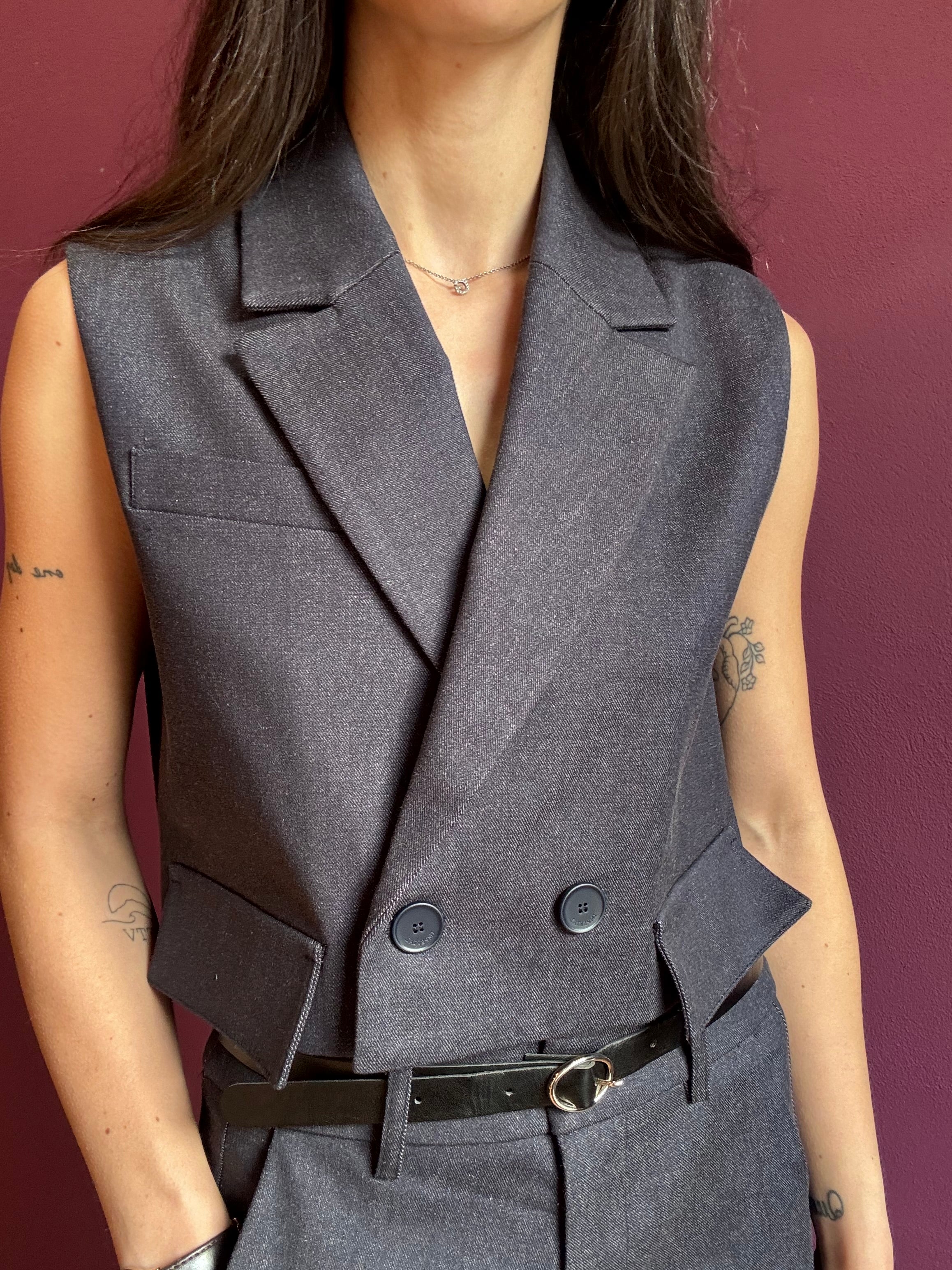 Gilet crop effetto denim