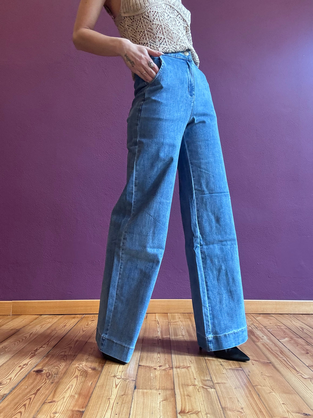 High-waisted stretch palazzo jeans