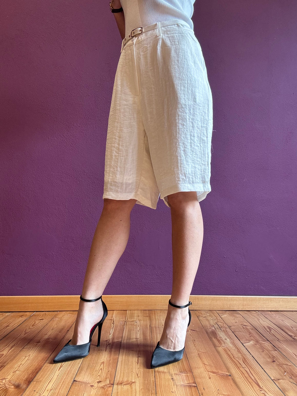 Jorts effetto lino con cintura