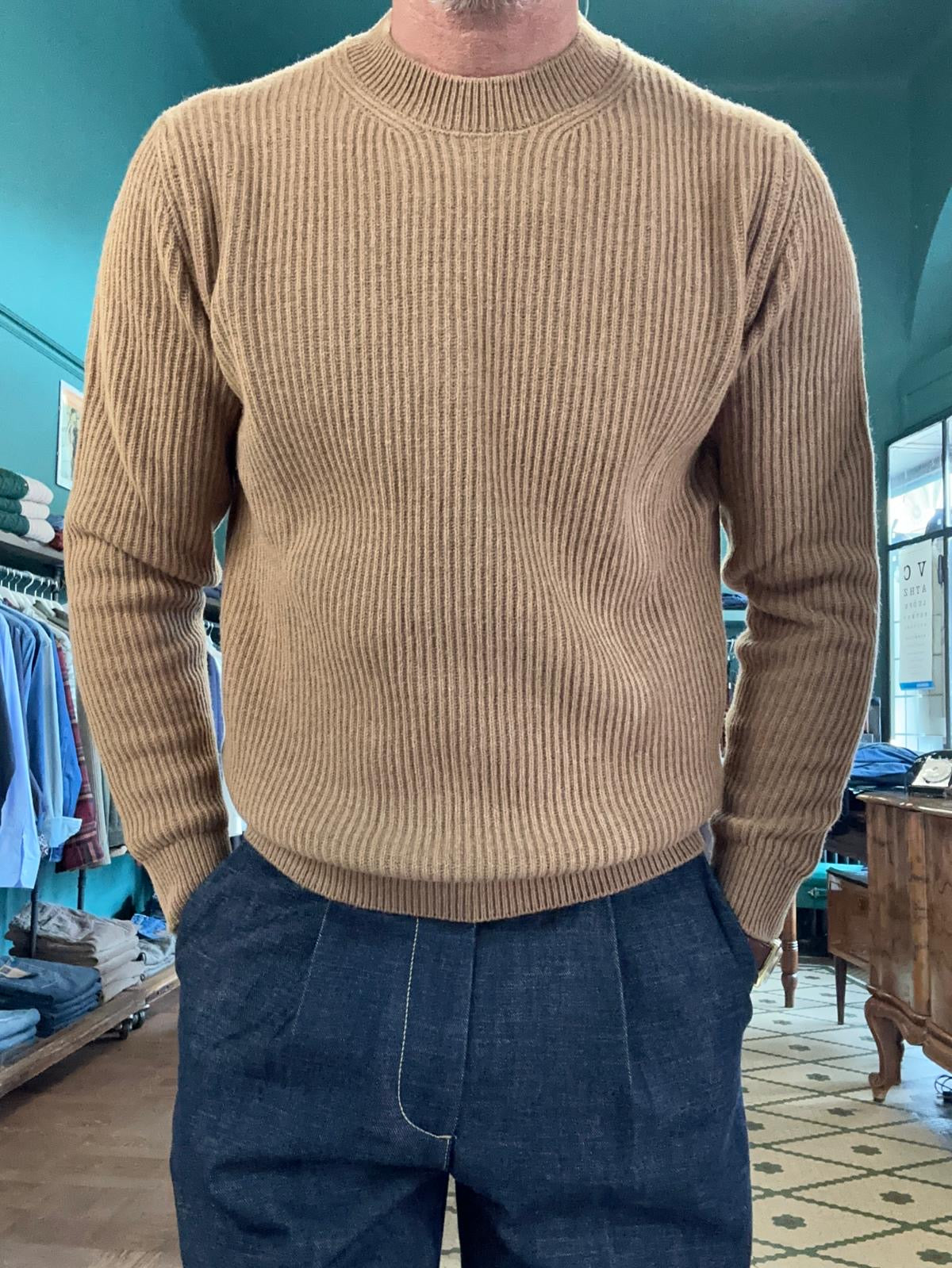 Maglione girocollo “Carlo” a costa in lana