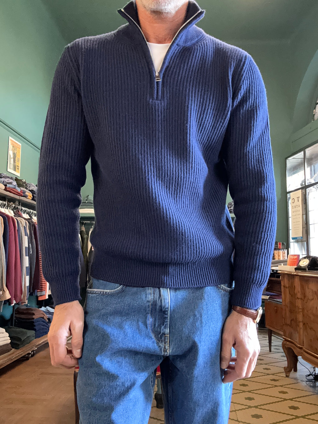 Maglione “Matteo” mezza zip a costa inglese