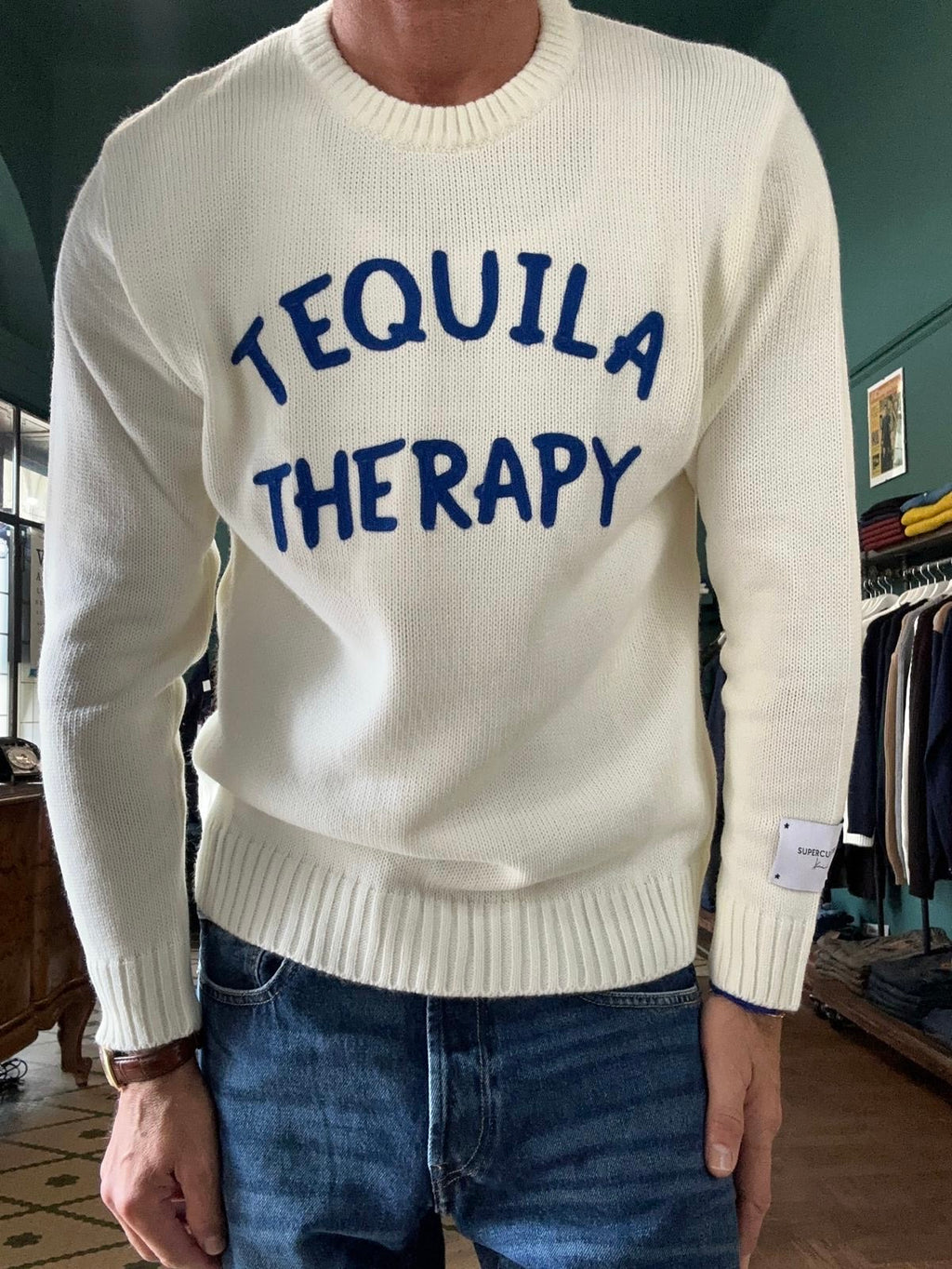 Maglione "Tequila Therapy" Girocollo Bianca