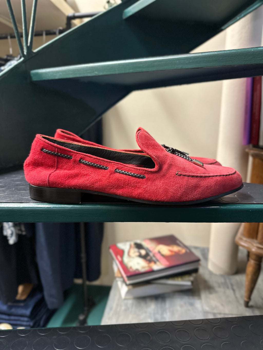 Red suede loafer