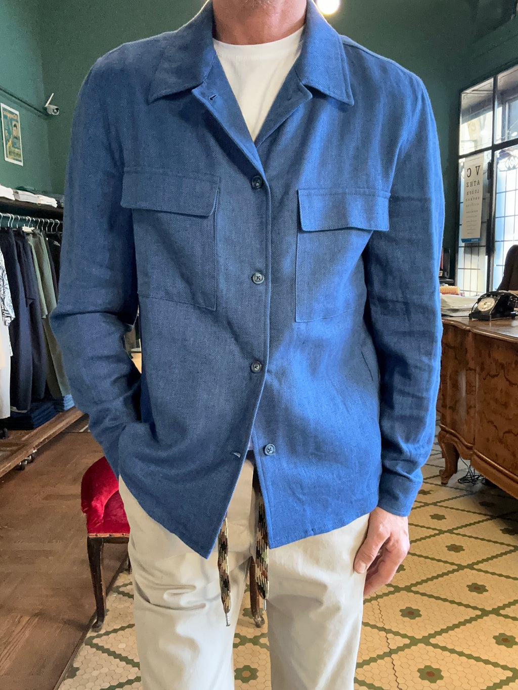 Camicia giubbino oversize in misto lino