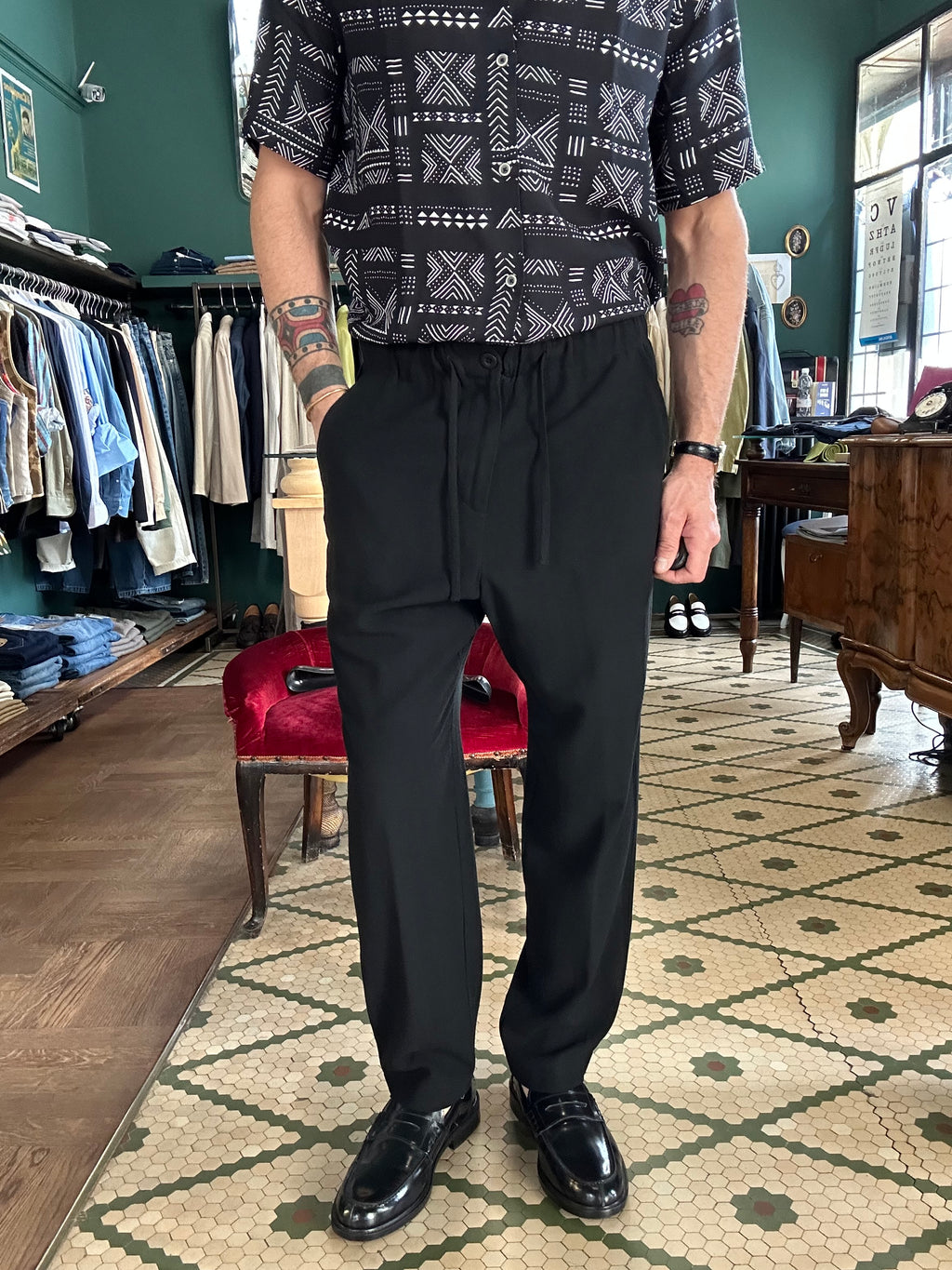 Pantalaccio regular fit cotone lino nero