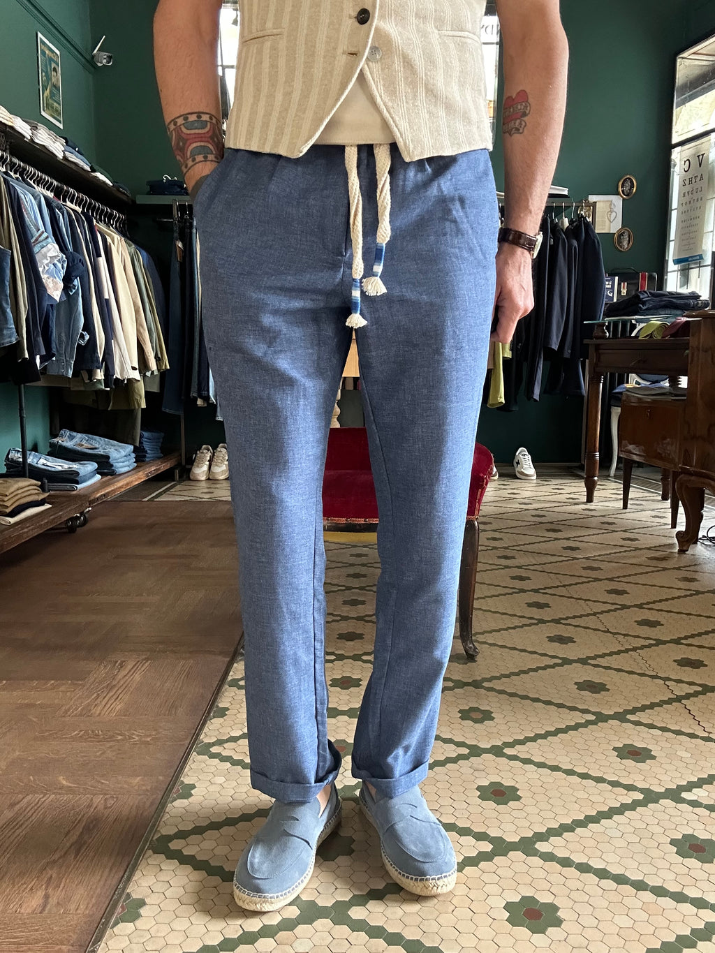 Linen blend baggy trousers made in Italy