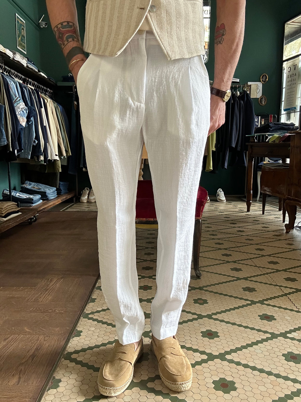 Pegaso trousers with linen-effect pleats