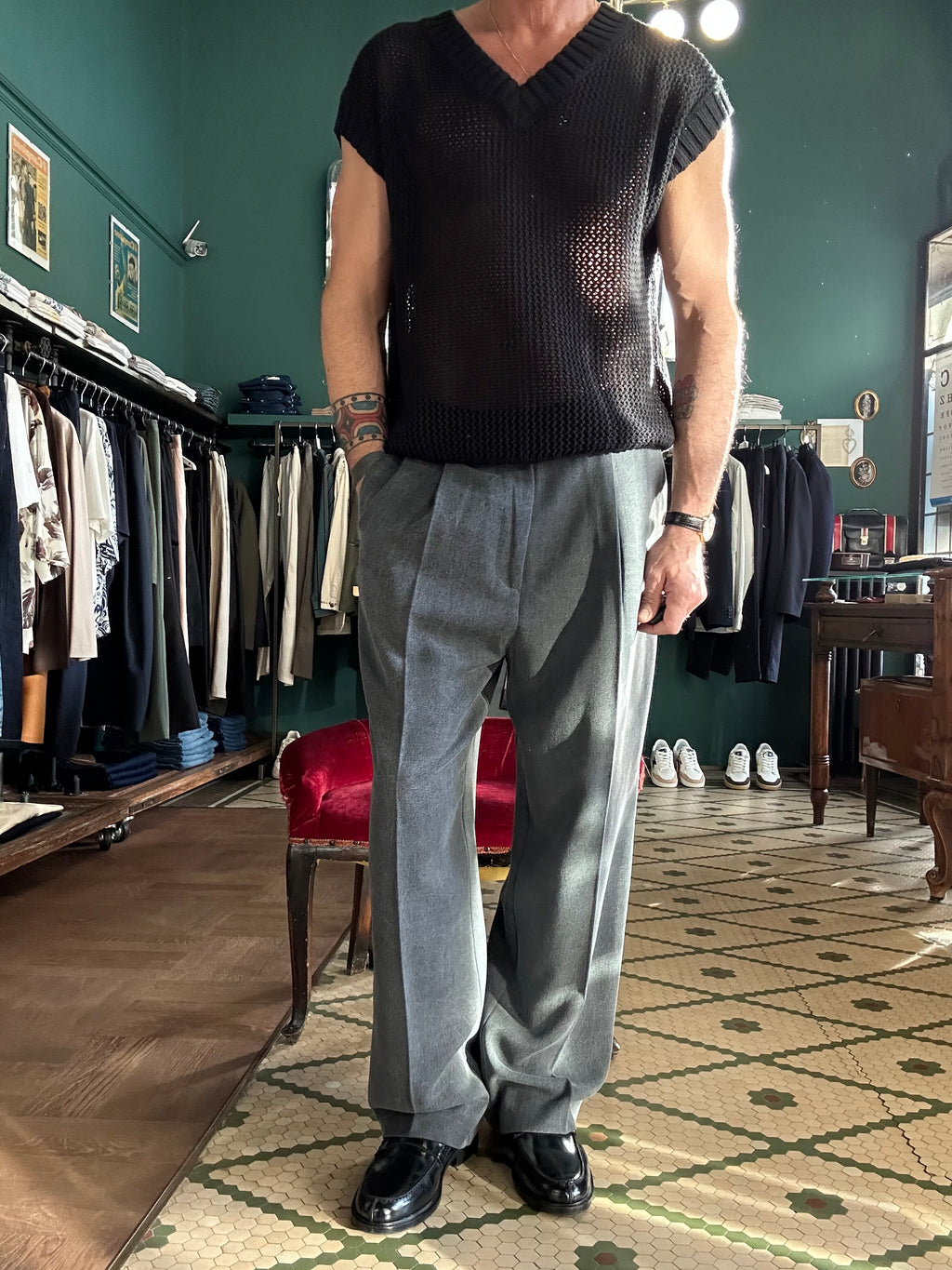 Pantalone con pence lavagna