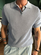 Piqué-effect knit polo shirt