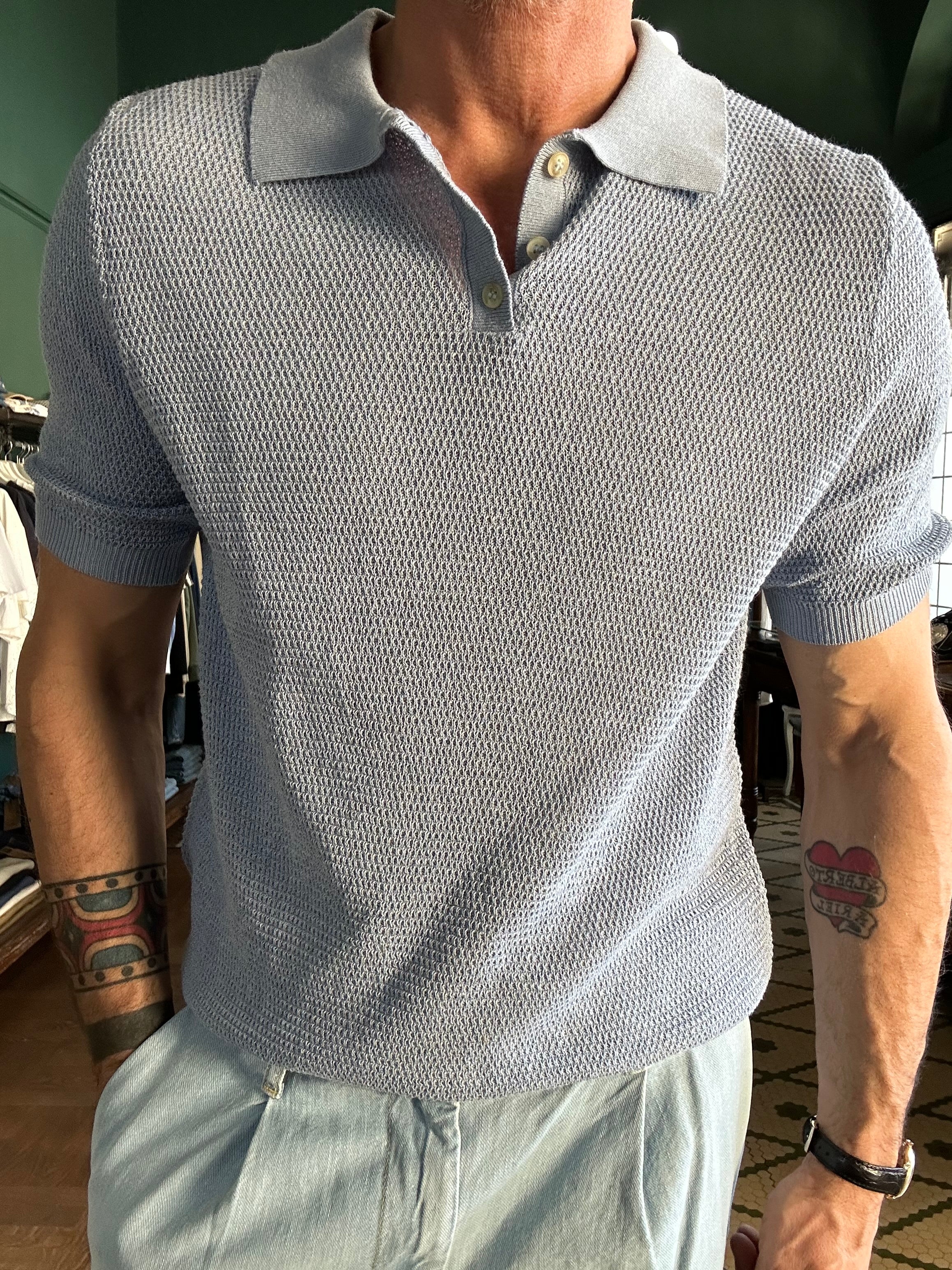 Piqué-effect knit polo shirt