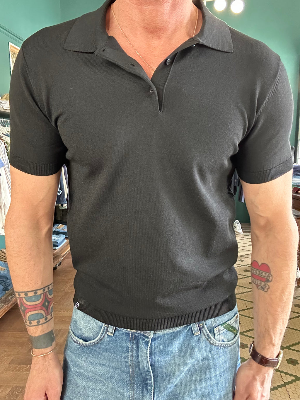 Jersey polo shirt with buttons