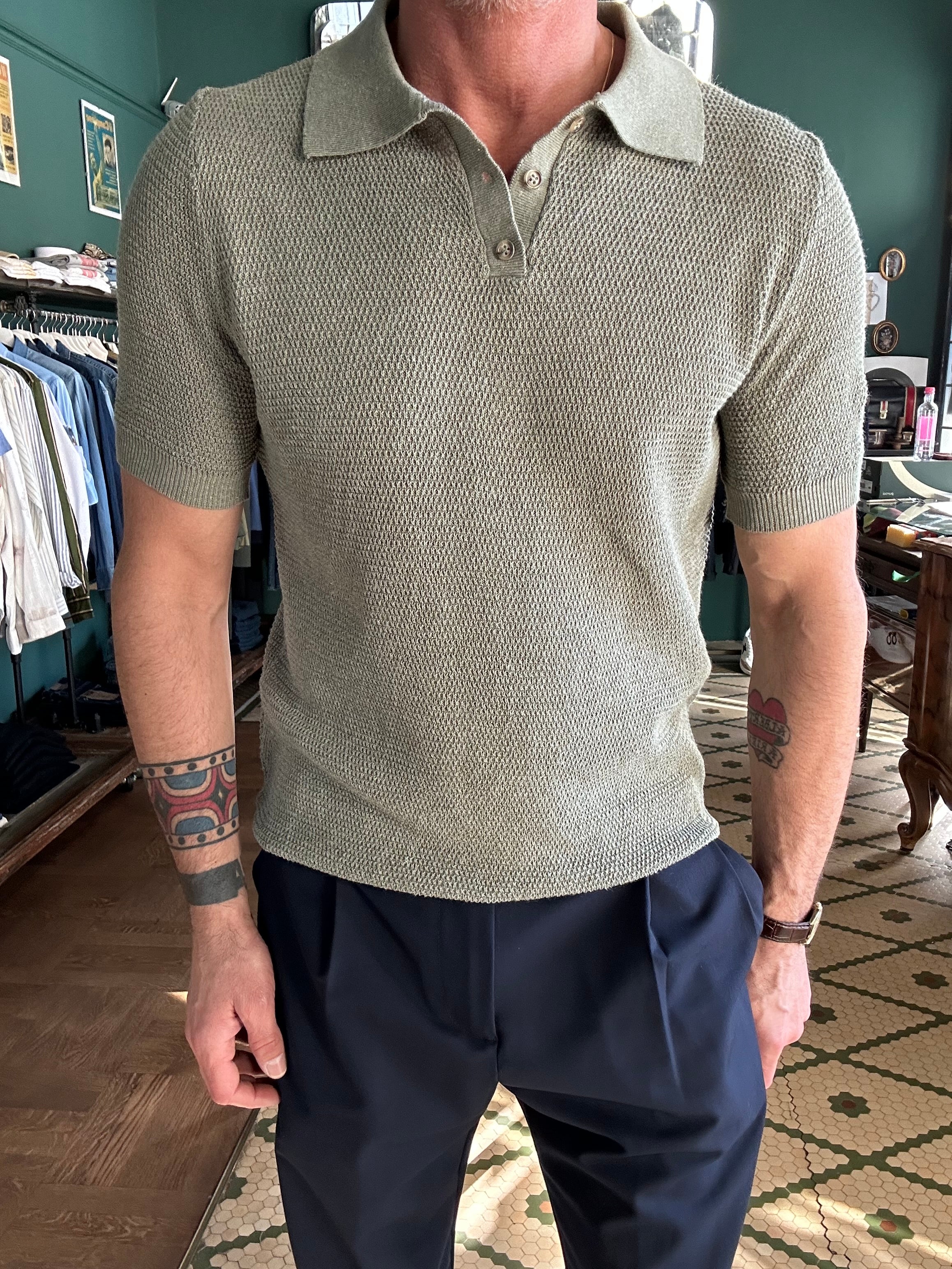Piqué-effect knit polo shirt