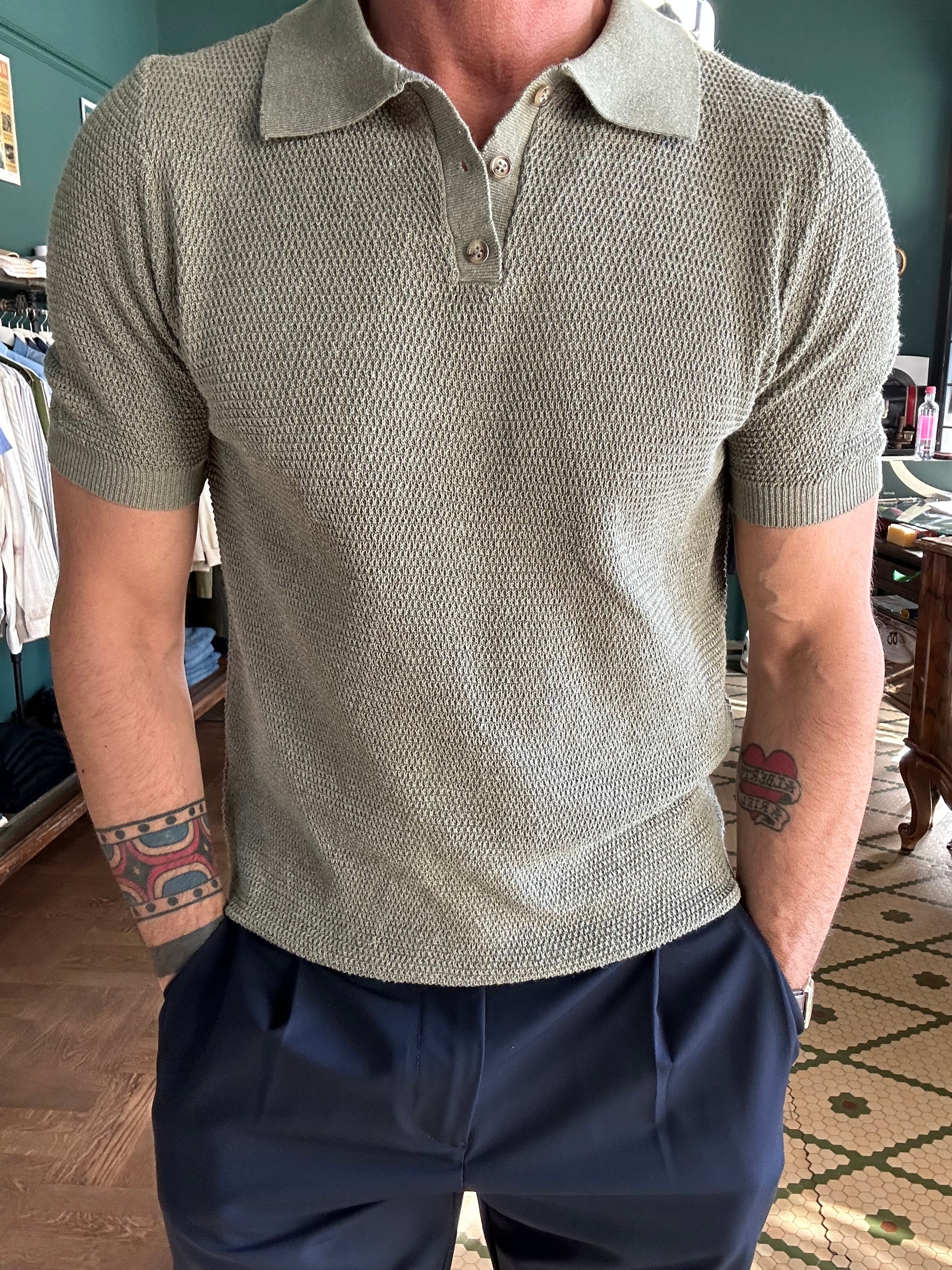 Polo in maglia effetto piquet