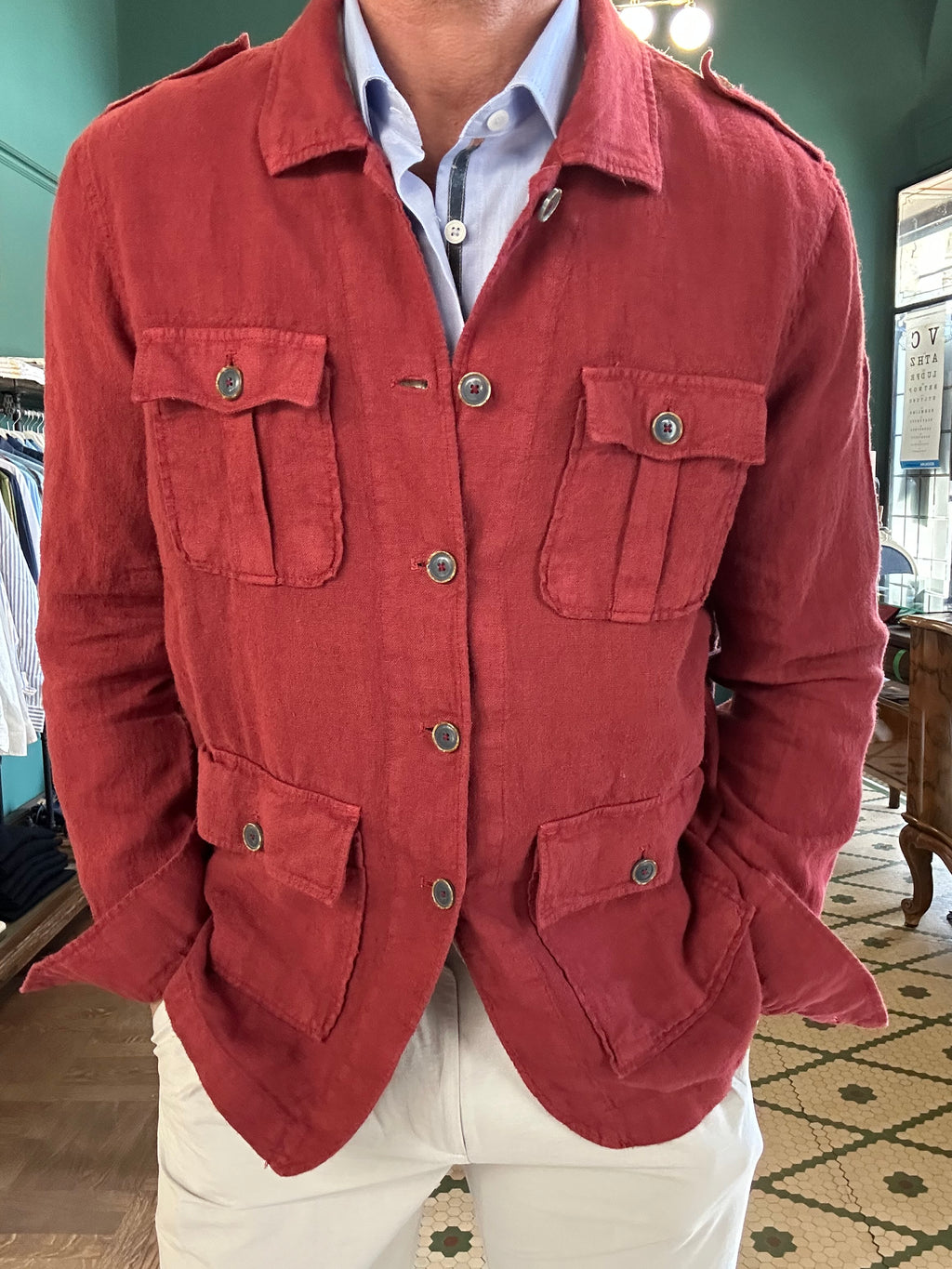 Brick linen safari jacket