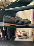 Blue suede loafer with double buckle and Rubex sole
