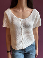 Cardigan crop crochet bianco